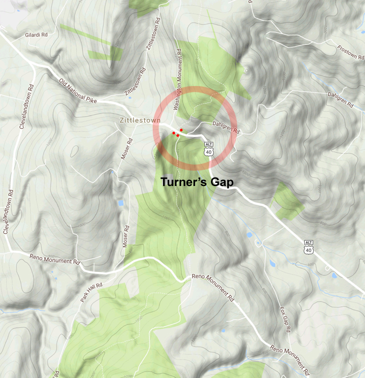 Map of Turner's Gap on the South Mountain battlefield