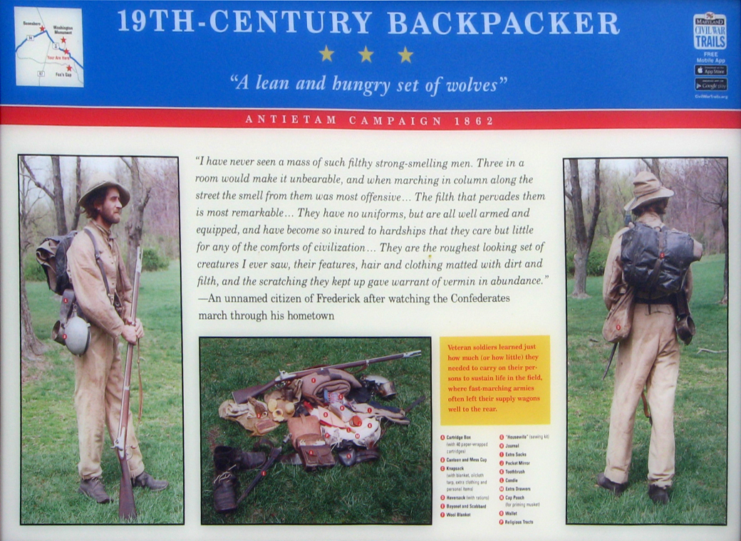 19th Century Backpacker wayside marker at Turner's Gap on South Mountain