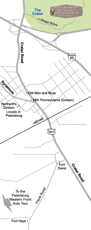 Map of the Civil War monuments and markers in the Southeast Petersburg, Virginia area