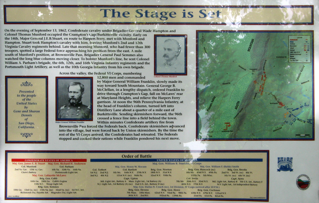 The Stage is Set wayside marker on the South Mountain battlefield