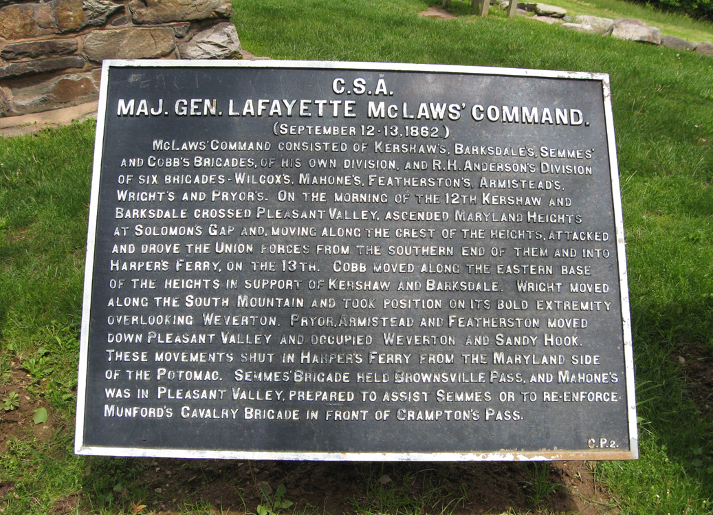 Second of a series of four War Department markers at Crampton's Gap on the South Mountain battlefield