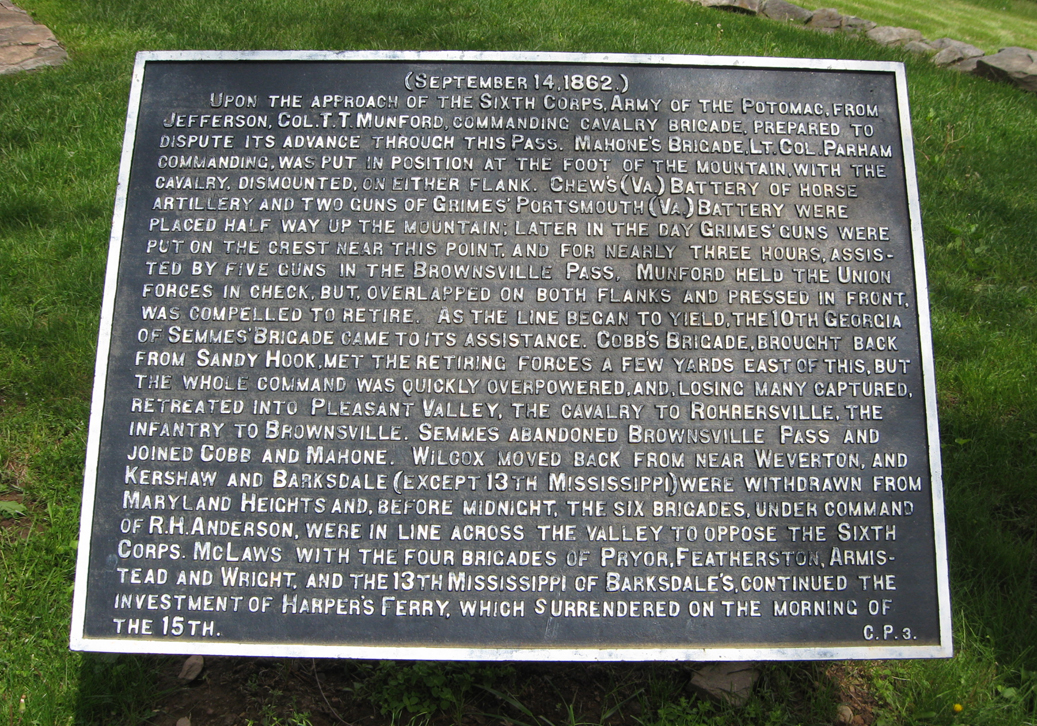 Third of a series of four War Department markers at Crampton's Gap on the South Mountain battlefield