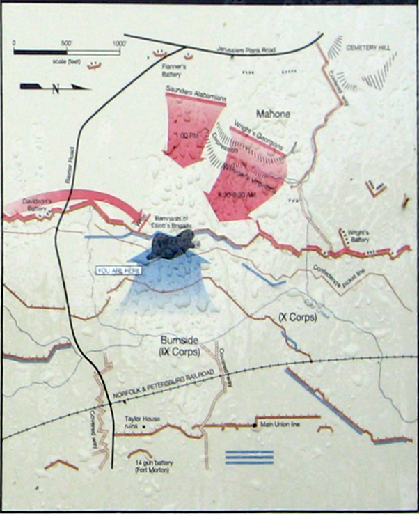 The 'A Stupendous Failure' wayside marker at the Crater on the Petersburg National Battlefield