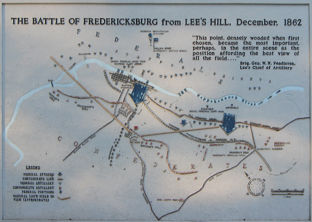 ''The Battle of Fredericksburg from Lee's Hill" map display on the Fredericksburg battlefield