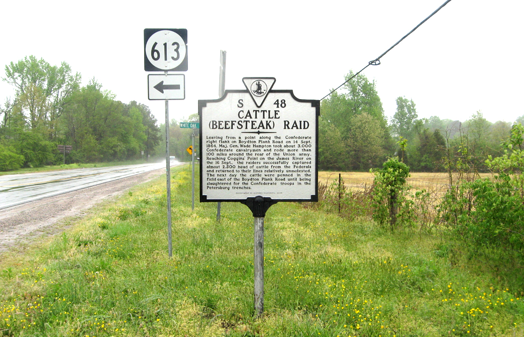 The 'Cattle (Beefsteak) Raid' Virginia historical marker near Petersburg, Virginia