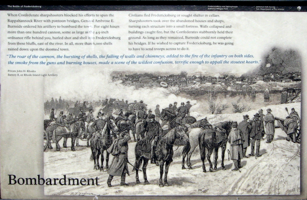 Bombardment wayside marker at Chatham Manor on the Fredericksburg battlefield
