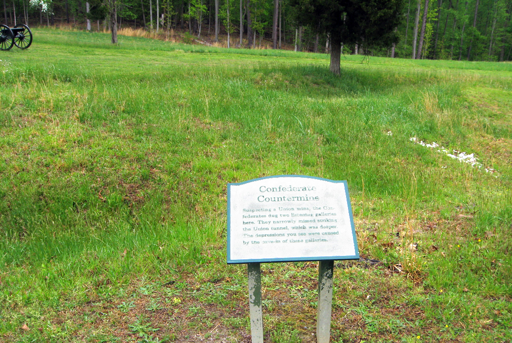 The 'Confederate Coutermine' marker at the Crater on the Petersburg National Battlefield