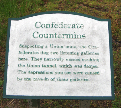 The 'Confederate Coutermine' marker at the Crater on the Petersburg National Battlefield