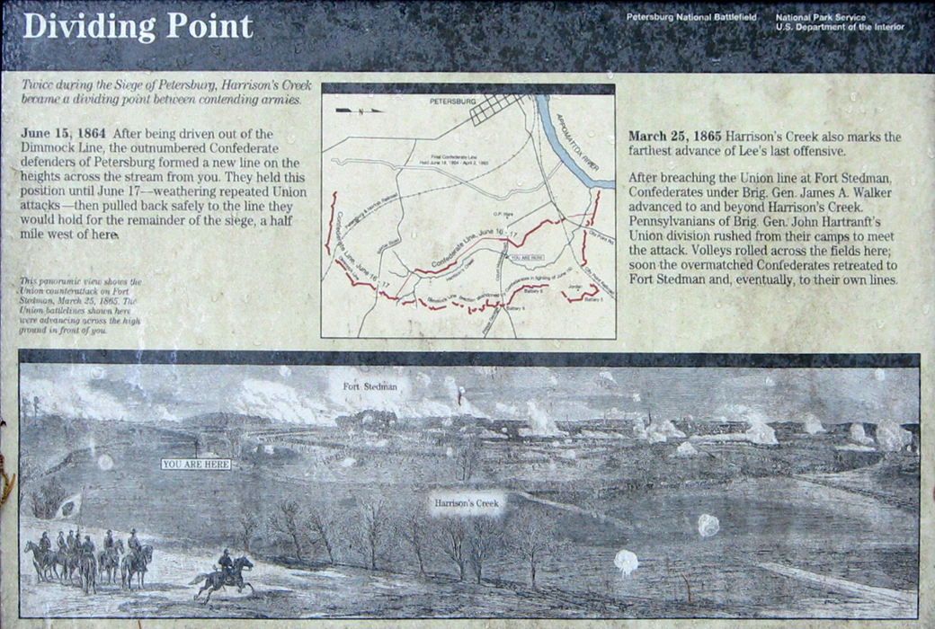 The 'Dividing Point'' wayside marker on the Petersburg National Battlefield