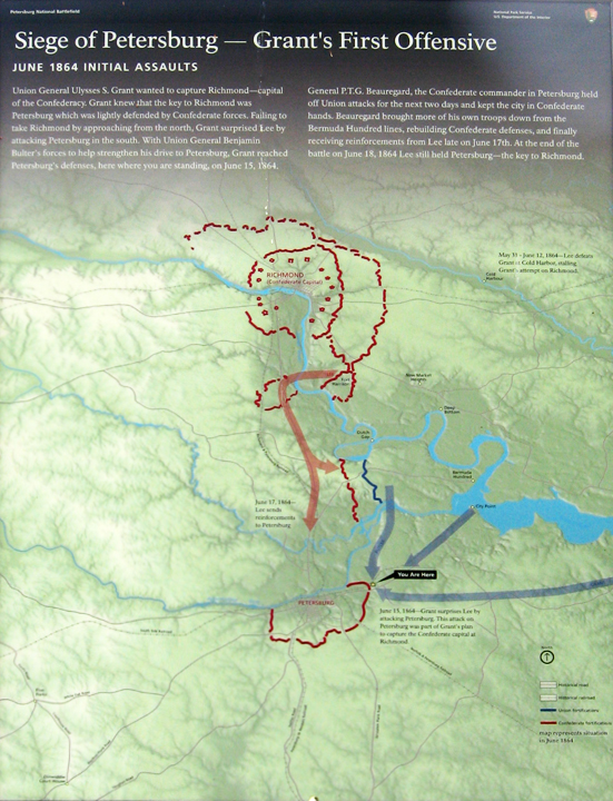 Grant's First Offensive orientation marker outside the Visitor Center on the Petersburg National Battlefield