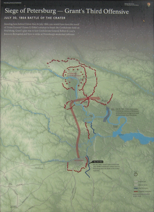 The 'Grant's Third Offensive ' orientation marker on the Petersburg National Battlefield