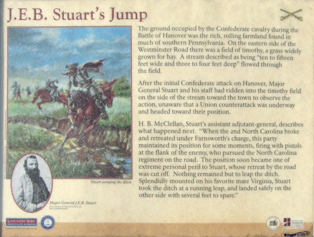 J.E.B. Stuart's Jump wayside marker in Hanover, Pennsylvania