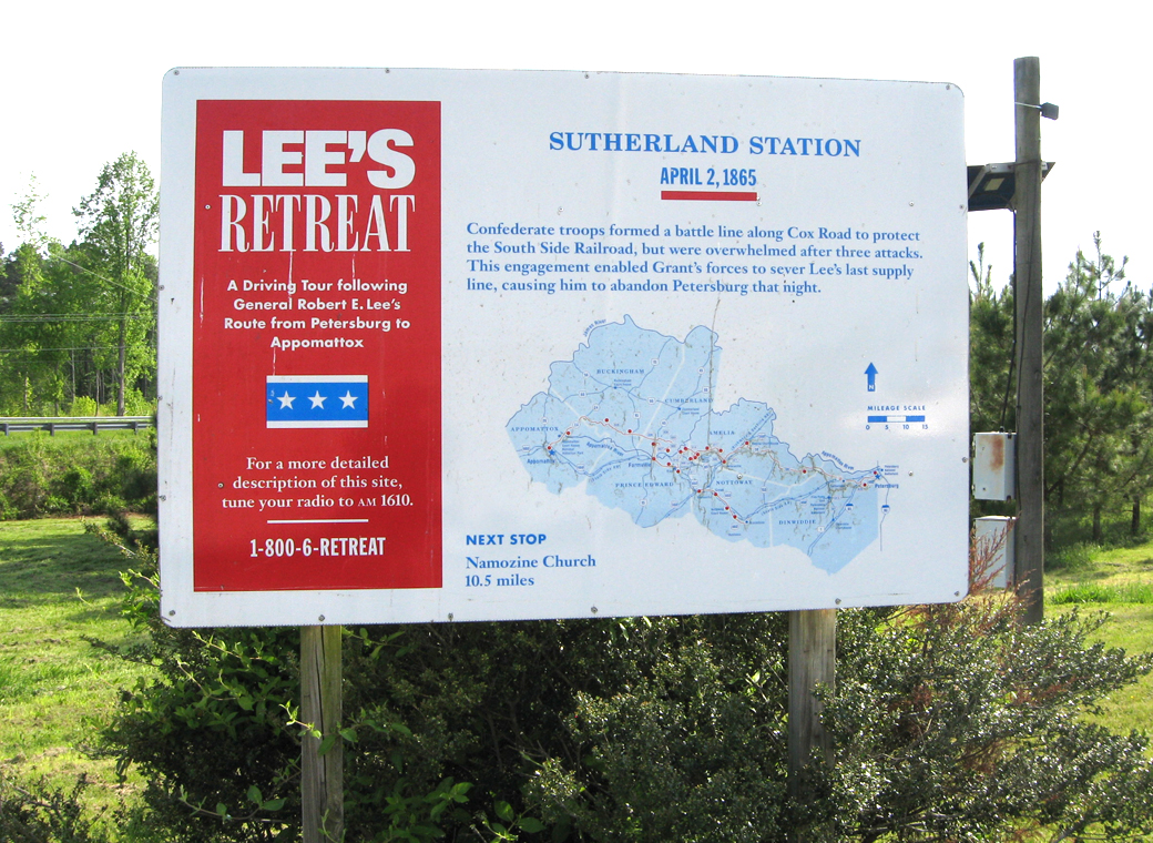 Marker for the Battle of Sutherland Station, part of Lee's Retreat during the Appomattox Campaign