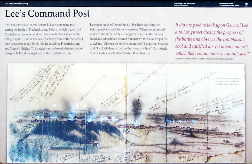 The 'Lee's Command Post' wayside marker on the Fredericksburg battlefield