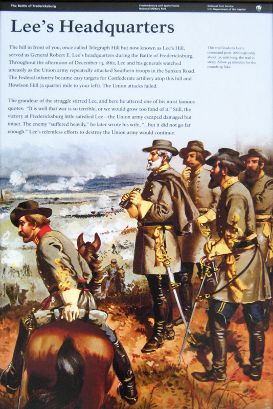 The "Lee's Headquarters" orientation marker on the Fredericksburg battlefield