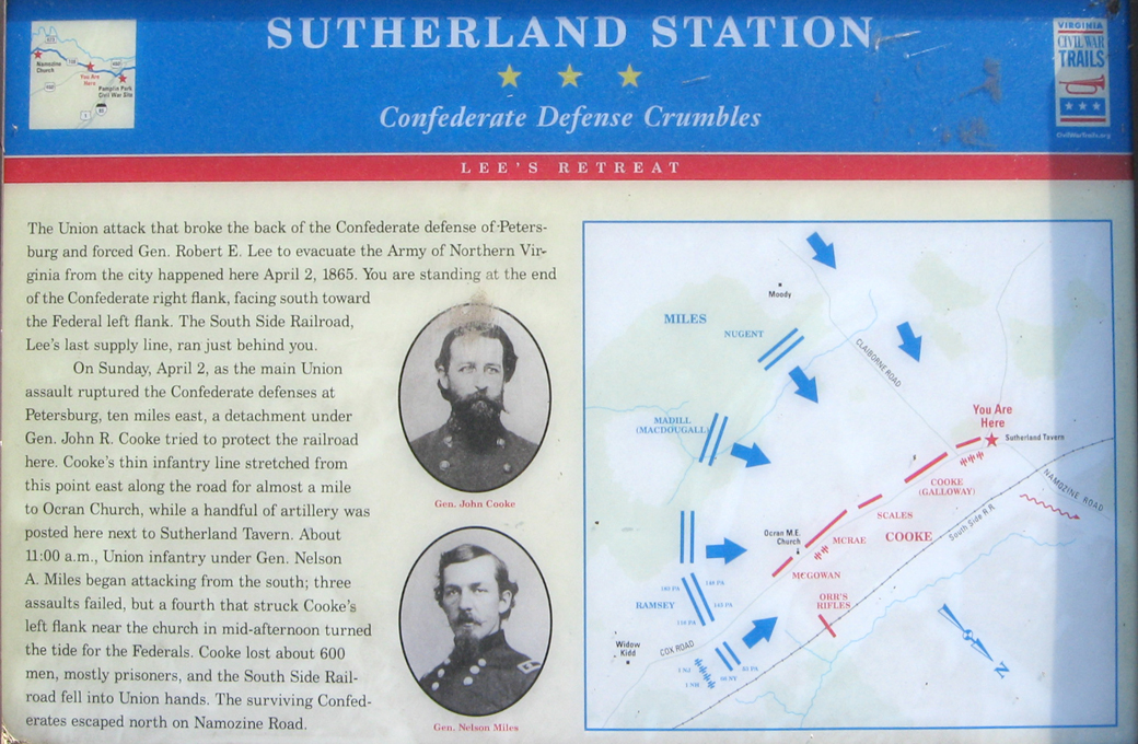 Battle of Sutherland Station wayside marker outside Petersburg, Virginia