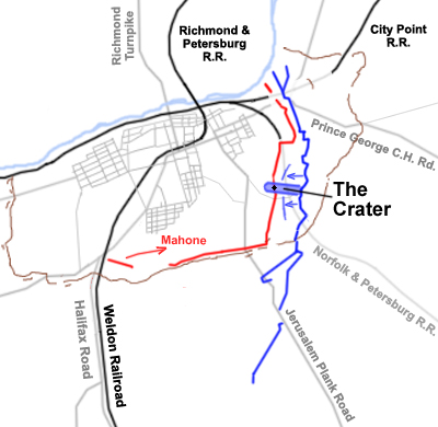Map of the situation in the middle phase of the fighting around the Crater on July 30, 1864