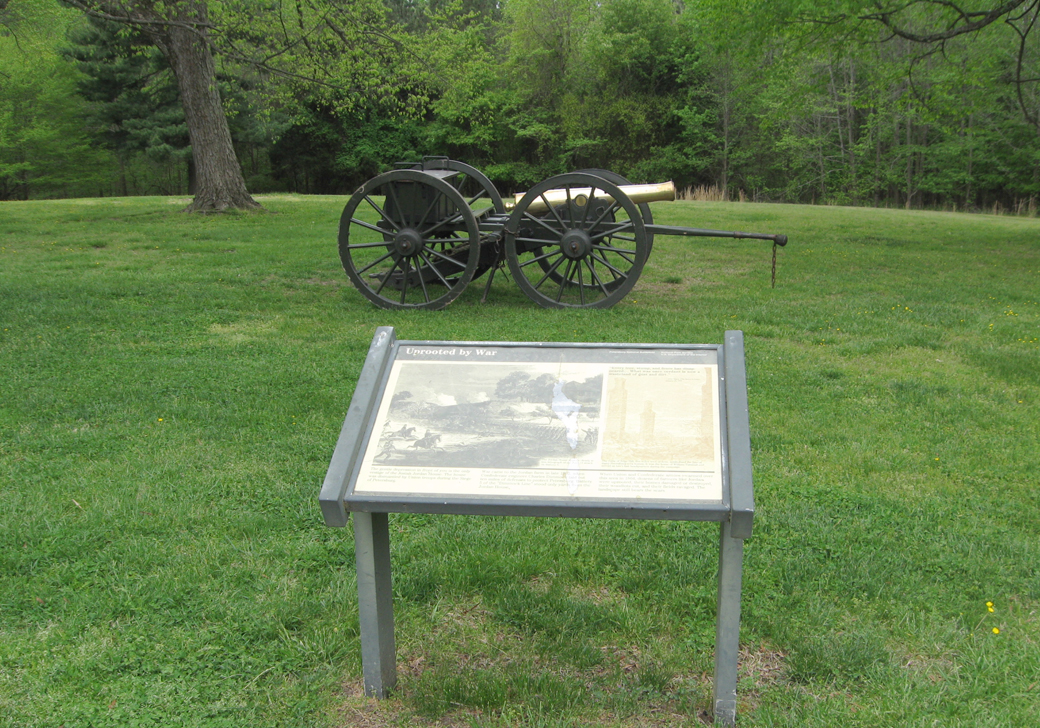Uprooted by War wayside marker on the Petersburg National Battlefield