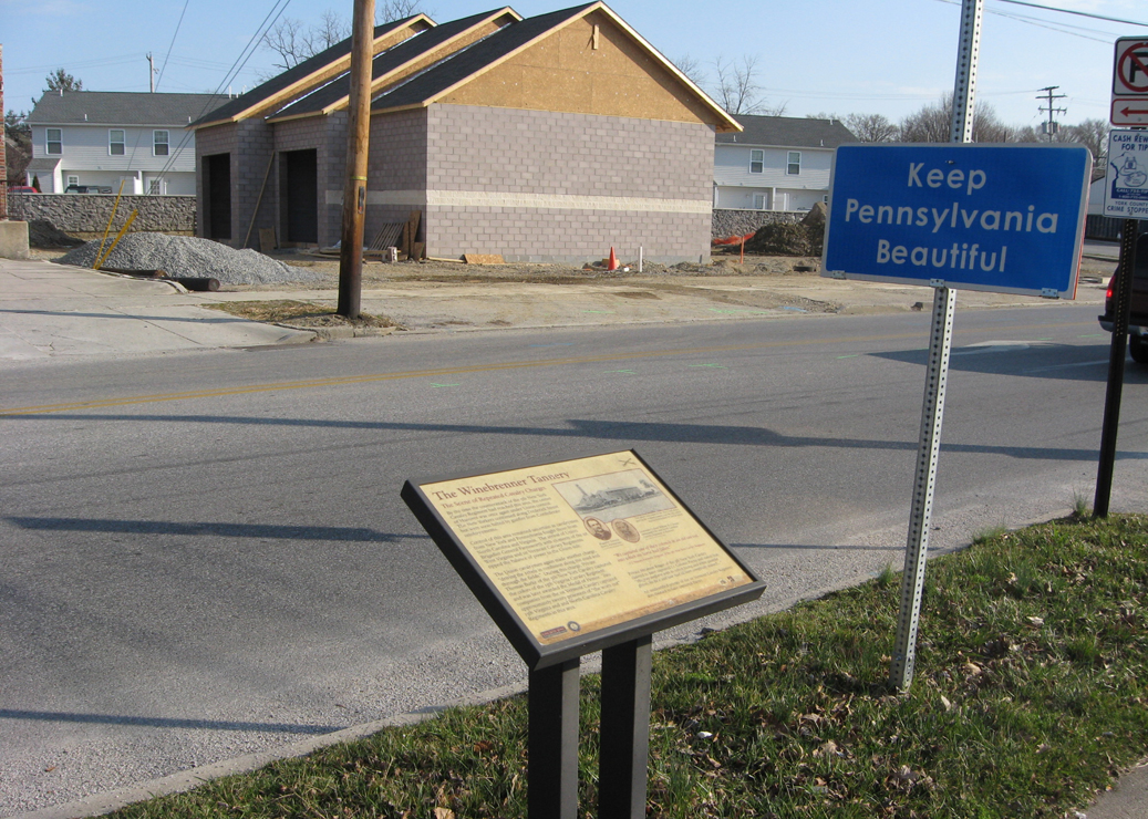 The Winebrenner Tannery wayside marker in Hannover, Pennsylvania