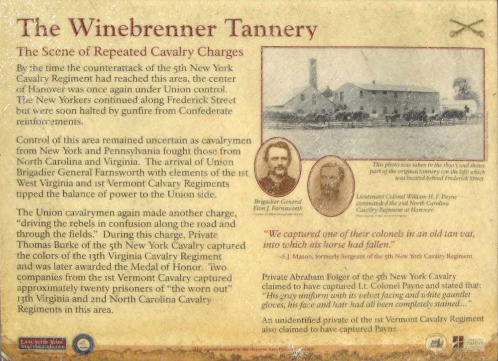 The Winebrenner Tannery wayside marker in Hannover, Pennsylvania
