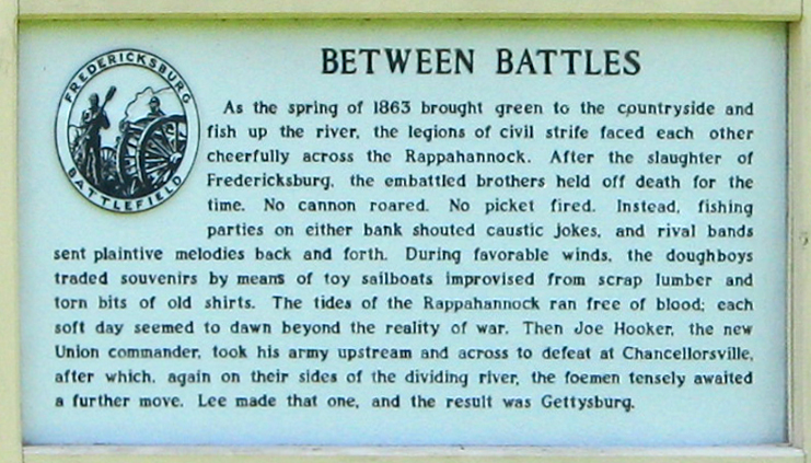 Between Battles historical marker at Chatham Manor on the Fredericksburg battlefield