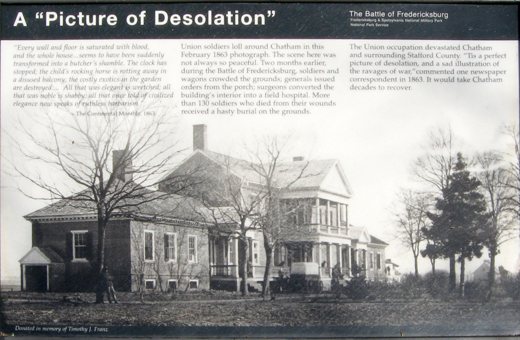 Picture of Desolation wayside marker at Chatham Manor on the Fredericksburg battlefield
