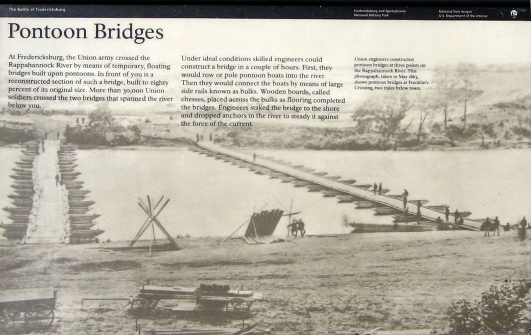 Pontoon Bridges wayside marker at Chatham Manor on the Fredericksburg battlefield