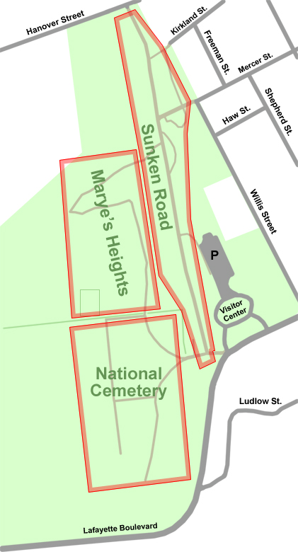 Map of Stop One on the Fredericksburg battlefield Auto Tour