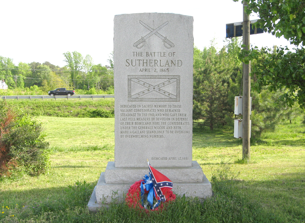 Moument to the Cofederate soldiers who fought at Sutherland, Virginia