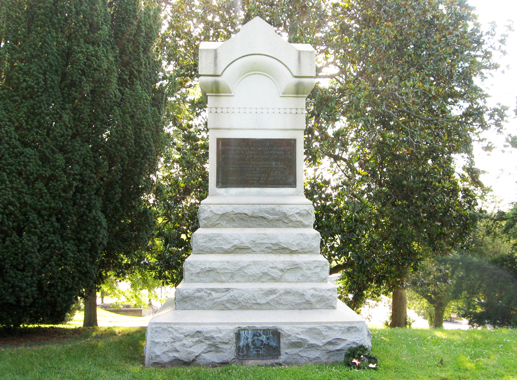 The monument to the 127th Pennsylvania Volunteer Infantry Regiment on the Fredericksburg battlefield