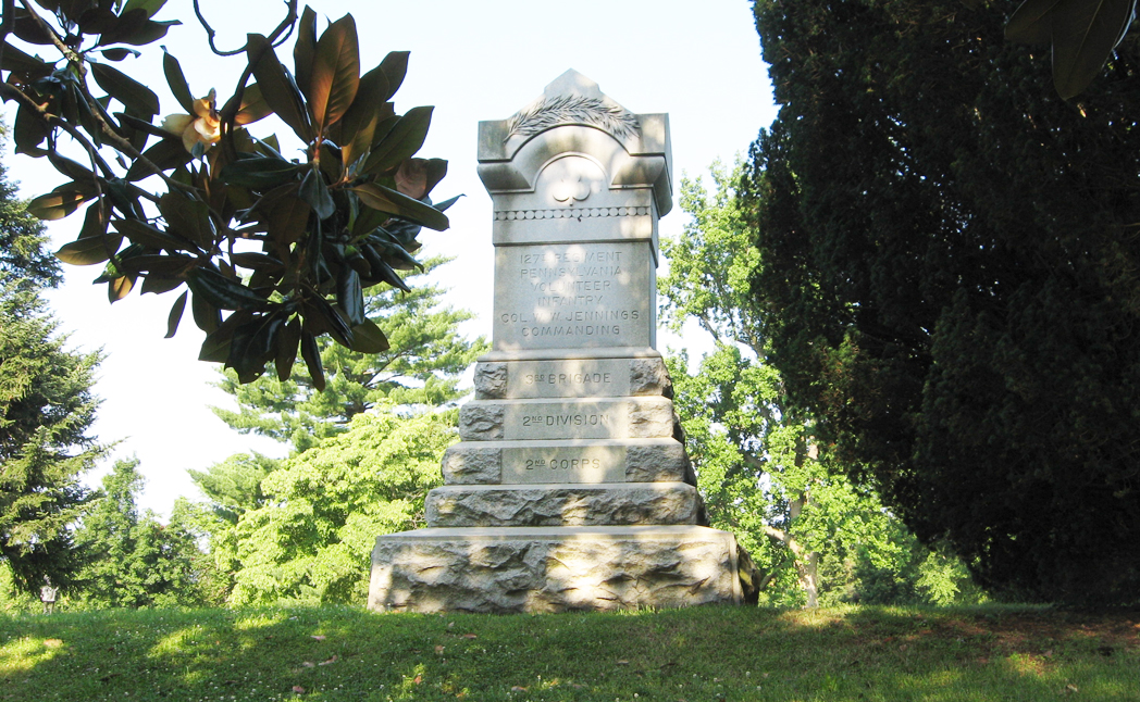 The monument to the 127th Pennsylvania Volunteer Infantry Regiment on the Fredericksburg battlefield