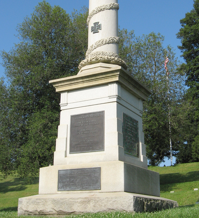 The monument to the Fifth Corps, Army of the Potomac is in Fredericksburg National Cemetery