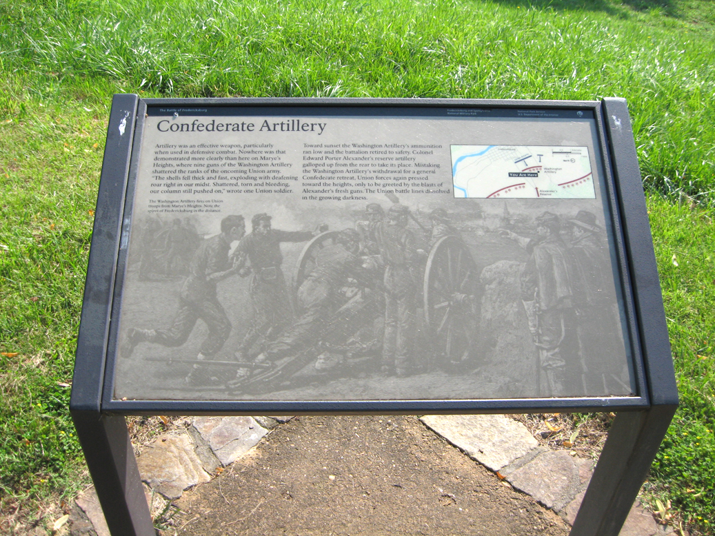The Confederate Artillery wayside marker on the Fredericksburg battlefield