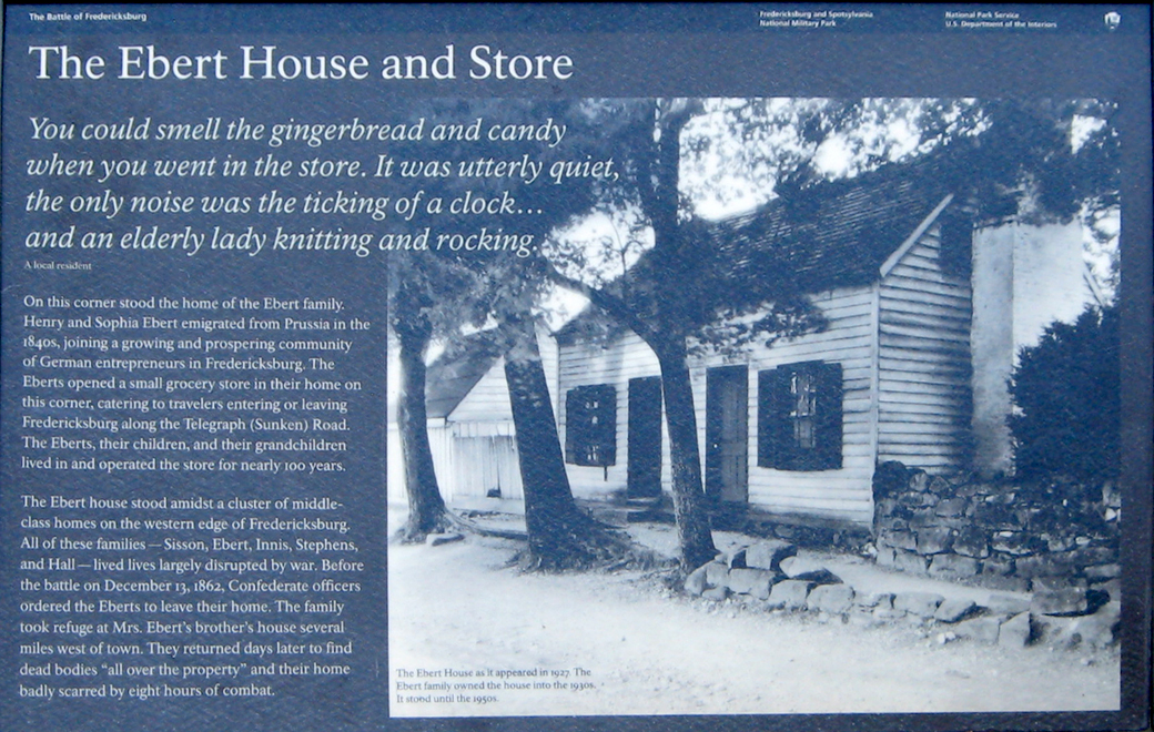 Ebert House and Store wayside marker on the Fredericksburg battlefield