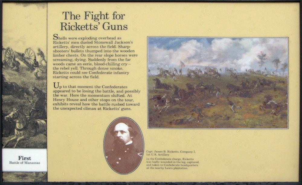 The Fight for Ricketts Guns wayside marker on the Manassas battlefield