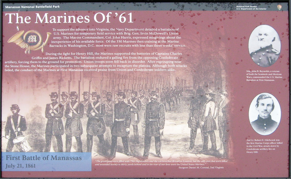 The Marines of '61 wayside marker on the Manassas battlefield