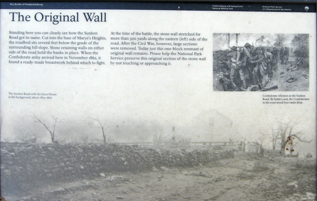 The Original Wall wayside marker on the Fredericksburg battlefield