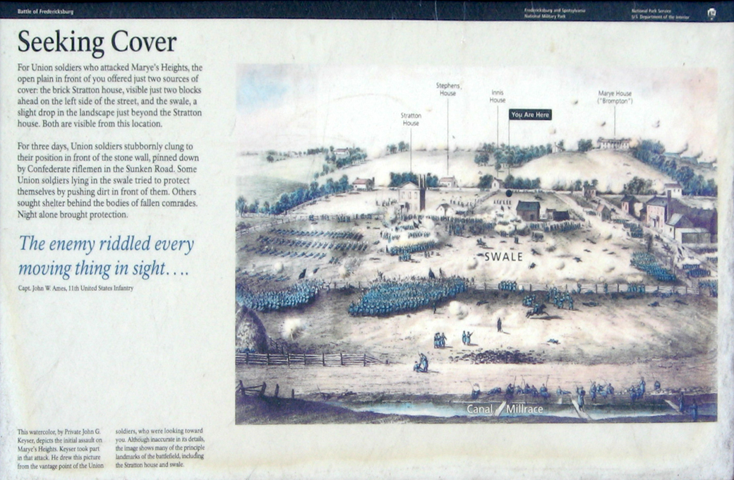 Seeking Cover wayside marker on the Fredericksburg battlefield