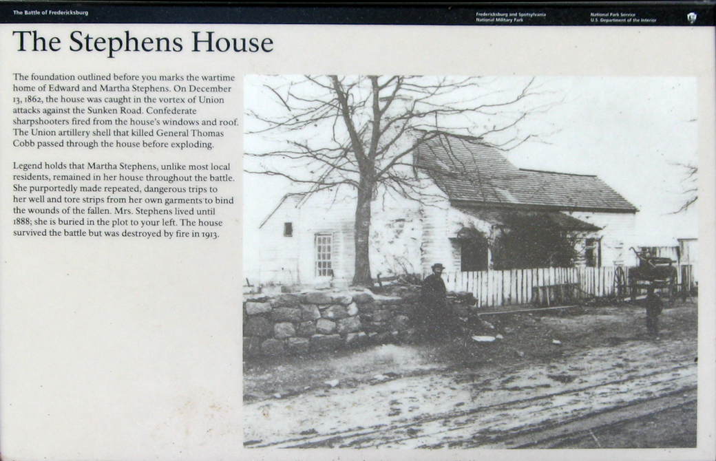 Stephens House wayside marker on the Fredericksburg battlefield