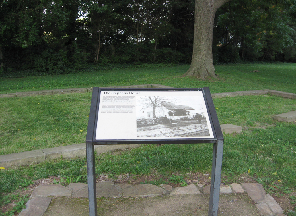 Stephens House wayside marker on the Fredericksburg battlefield