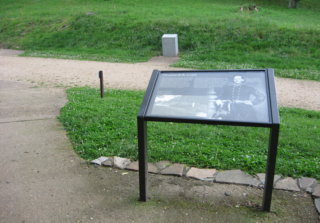 Wayside marker on the death of Confederate Brigadier General Thomas Cobb at Fredericksburg