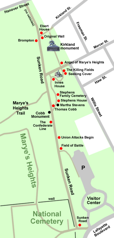 Map of the Sunken Road trail on the Antietam battlefield