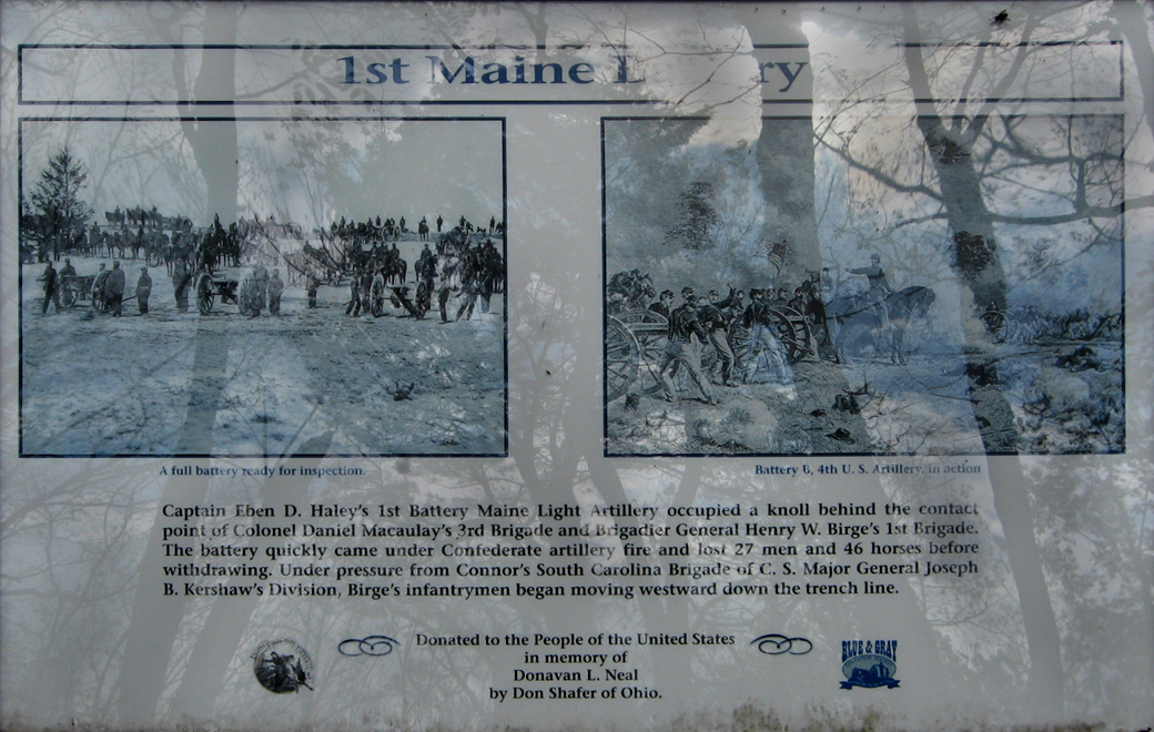 1st Maine Battery wayside marker on the Cedar Creek battlefield