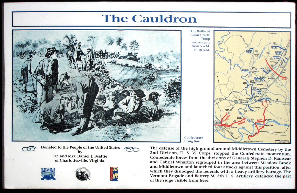 "The Cauldron" wayside marker on the Cedar Creek battlefield