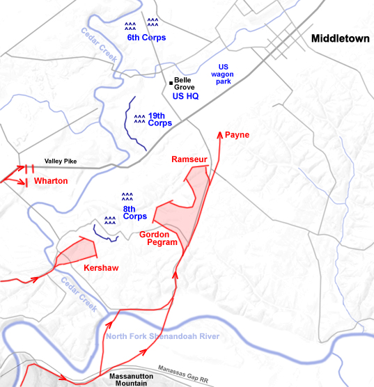 Situation map for the Battle of Cedar Creek - Dawn