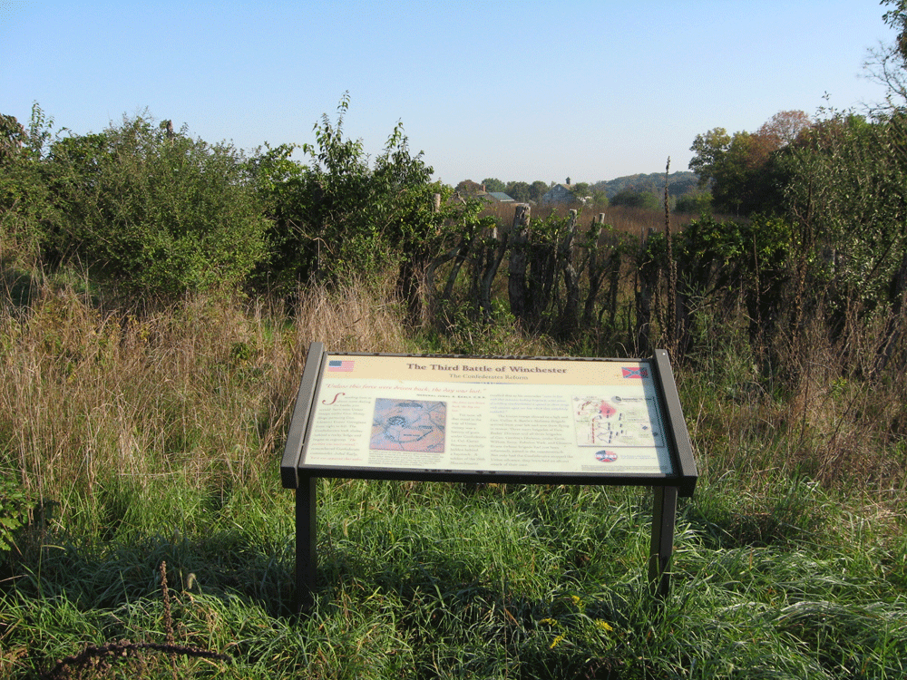 The Confederates Reform wayside marker on the 3rd Winchester battlefield