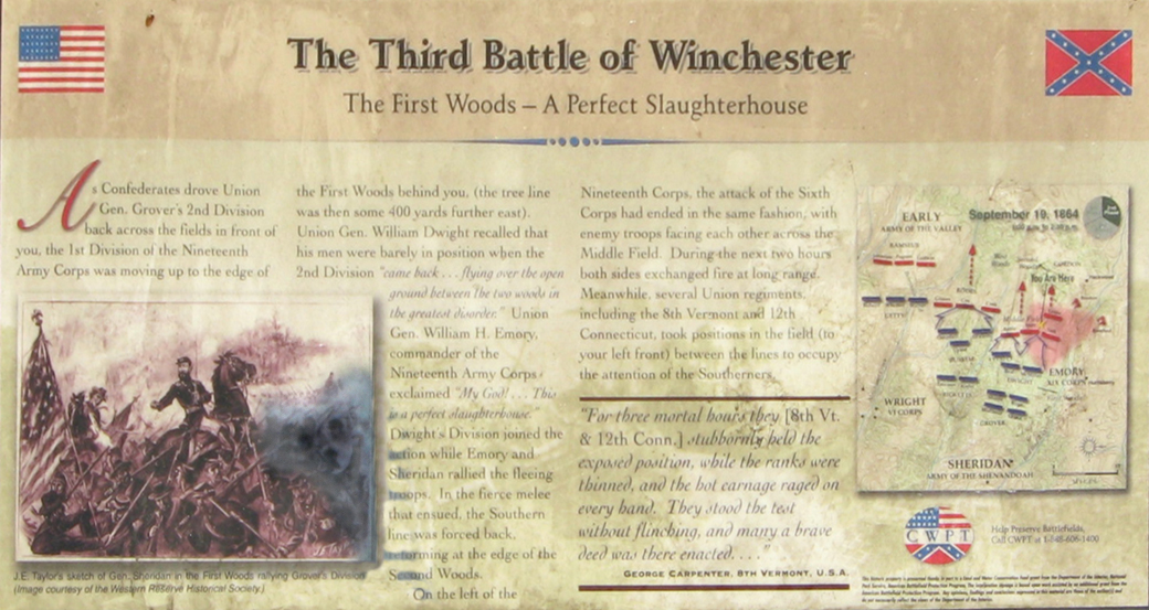 The First Woods - A Perfect Slaughterhouse' wayside marker at Winchester, Virginia