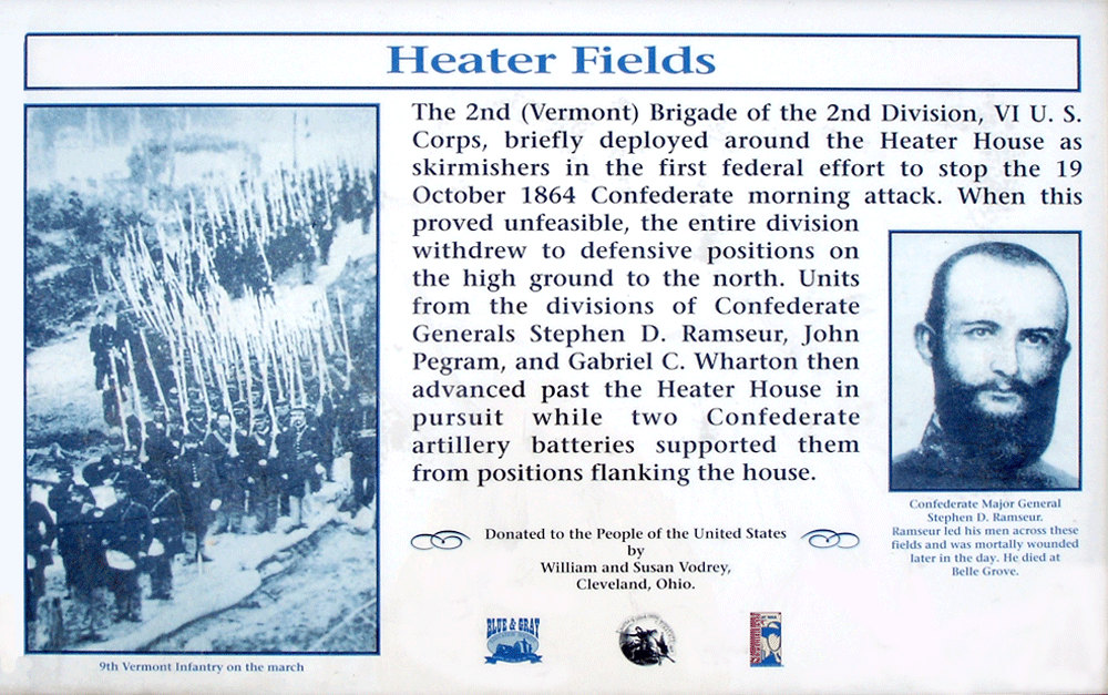 The Heater Fields wayside marker on the Cedar creek battlefield