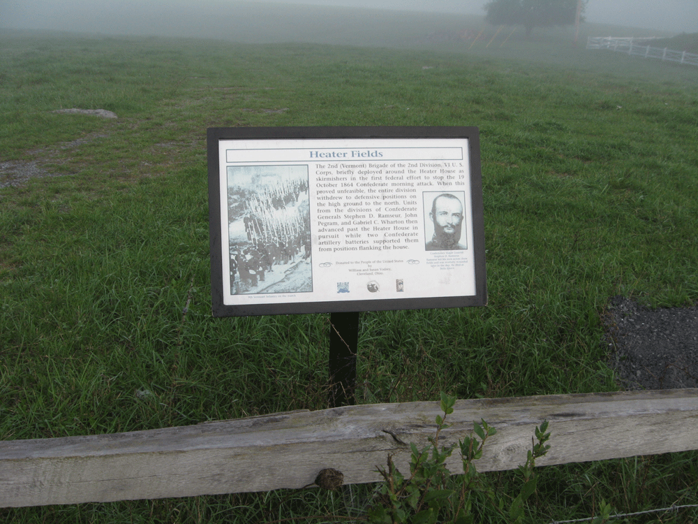 The Heater Fields wayside marker on the Cedar creek battlefield