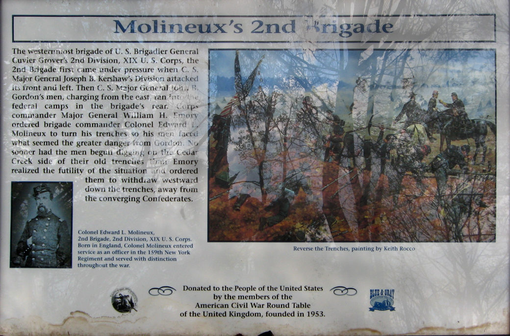 The "Molineux's 2nd Brigade" wayside marker on the Cedar Creek battlefield